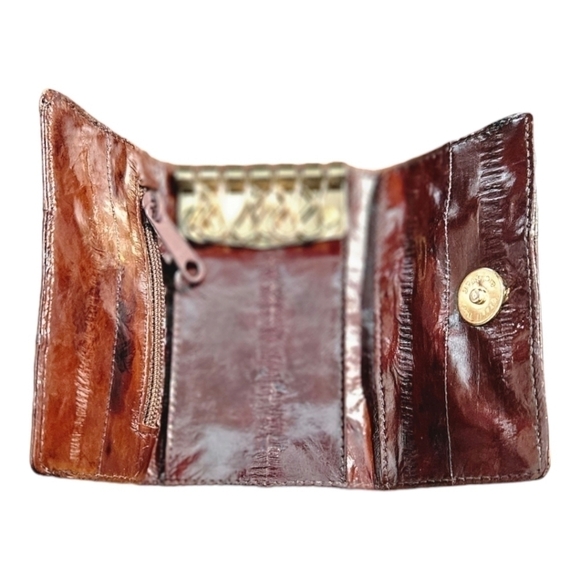Genuine EEL Skin Leather Key Case Chain Brown Tri-Fold  Coin Pocket Wall… - Picture 5 of 5